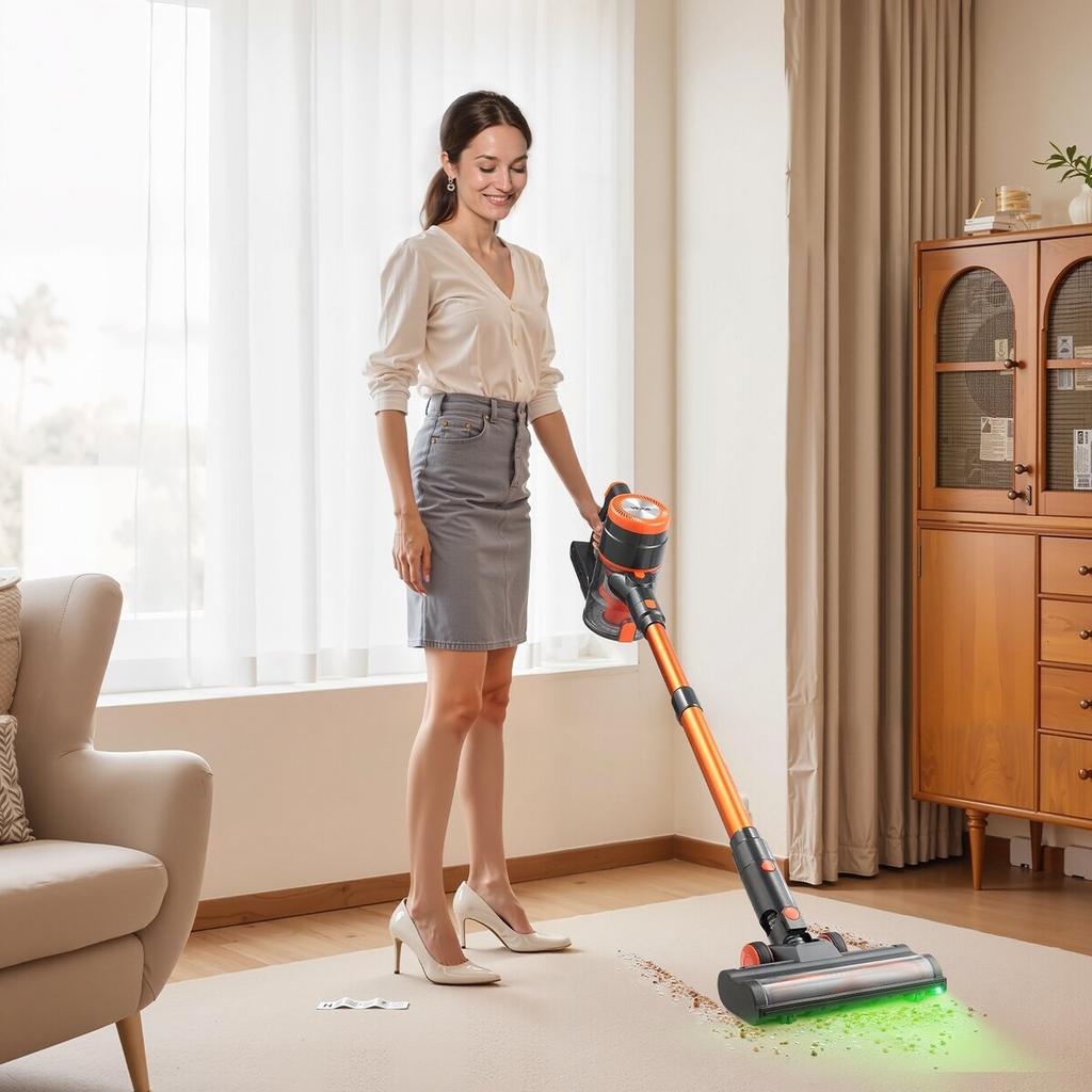 Cordless Vacuum Cleaner, 40KPA Max Suction, Rechargeable Anti-Tangle Stick Vacuum with LED Display Screen, Lightweight Handheld Vac with 47mins