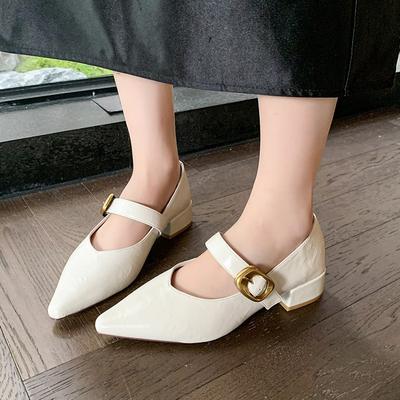 Модная новая женская обувь-лодочки с острым носком, на среднем каблуке и с неглубокой пряжкой, квадратный каблук, высокие каблуки, модная обувь-лодочки, Zapatos Mujer