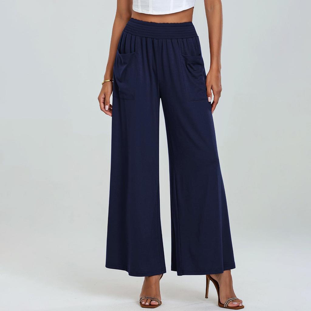 Women's Solid Color Casual Loose Pocket Hip-lifting Slim High Waist Wide Leg Pants