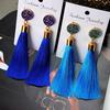Bohemian Tassel Earring Black White Blue Red Silk Fabric Long Drop Dangle Earrings for Women Jewelry