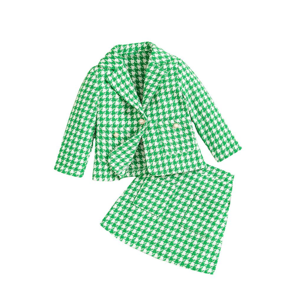 Детский модный костюм осень-зима для девочек повседневное клетчатое пальто юбка рождественский костюм