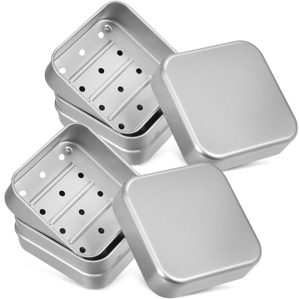 2 Pcs Double Layer Drainage Aluminum Soap Box Portable Travel Holder With Lid Bar Container Shower Dish Draining Case
