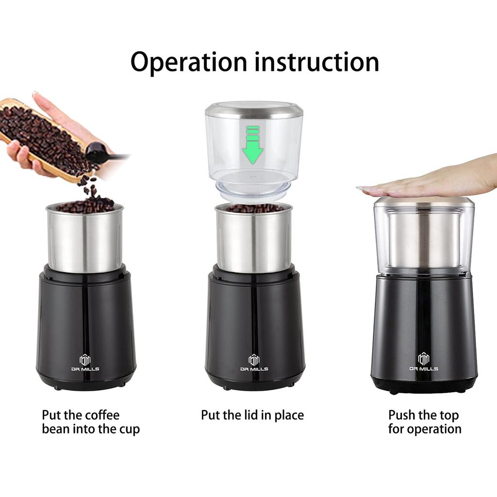 DR MILLS Электрическая кофемолка для сухих специй, съемные лезвия и чашка, изготовленные из нержавеющей стали SUS304 DM-7451, а также кофемолка, чашка, моющиеся,