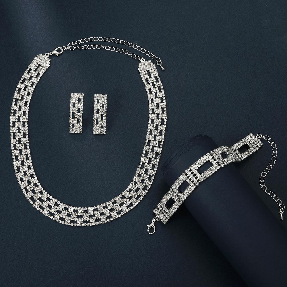 Ювелирные изделия Роскошь Свадебный Ужин Вечеринка Женщин Воды Бриллиант Полые Ожерелья Серьги-гвоздики Комплект Из Двух Частей