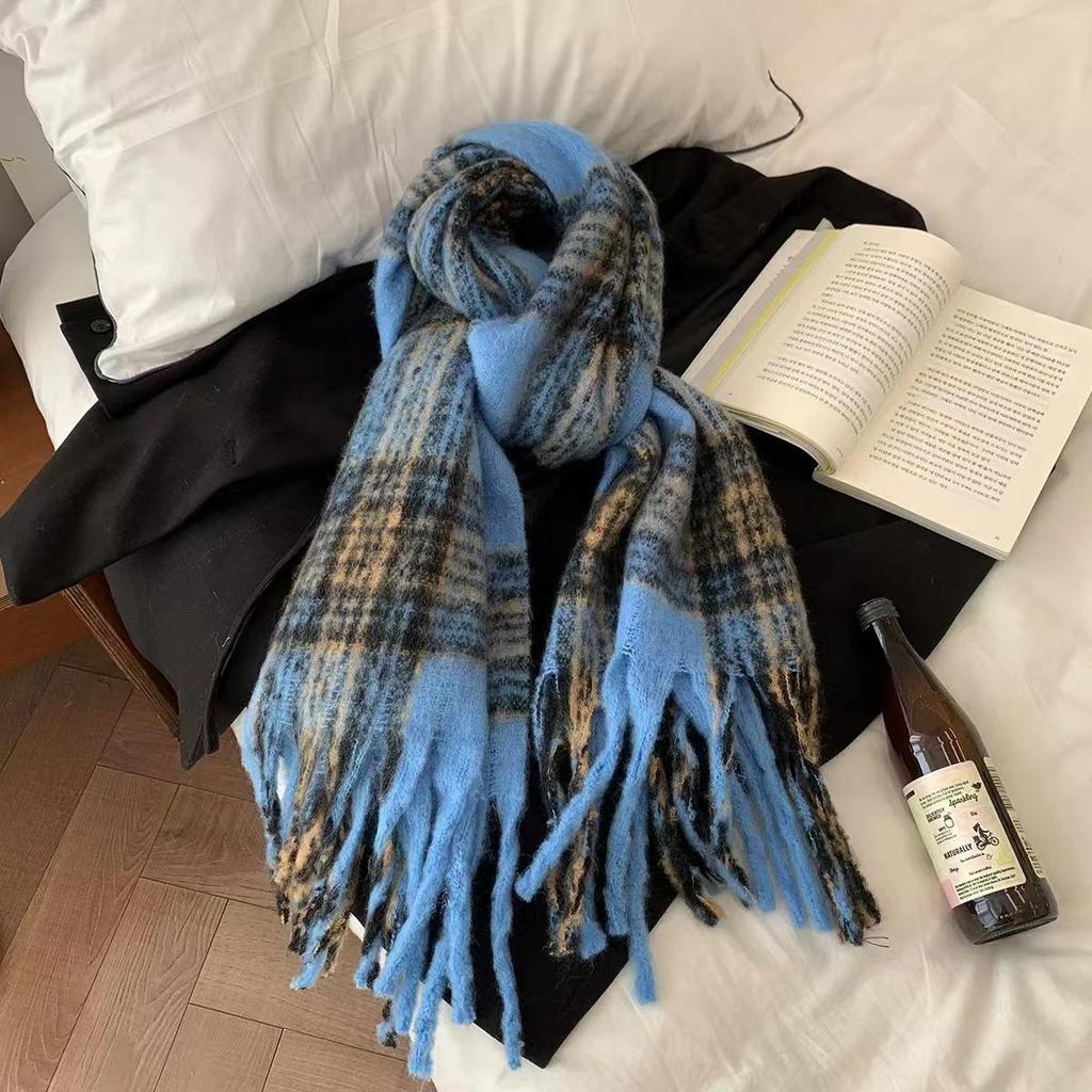 Женский толстый клетчатый шарф 2024 года: Корейский стиль, британская элегантность, теплая шаль для осени и зимы