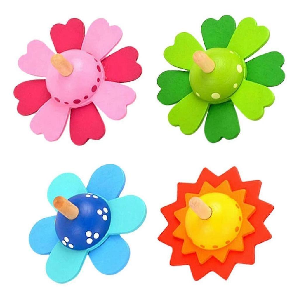 Hand-Painted Wooden Spinning Top Toy with Floral Design for Kids