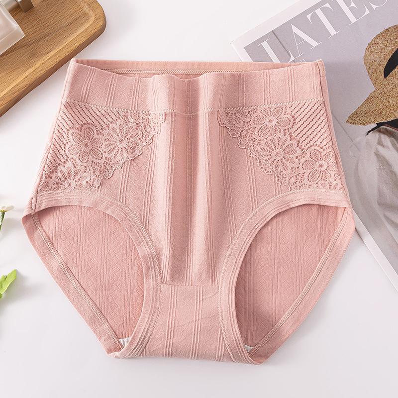XL-5XL Women's High Waist Cotton Underwear Soft Brief Panties Full Coverage Women's Double-sided Lace Jacquard Underwear Underpants Briefs