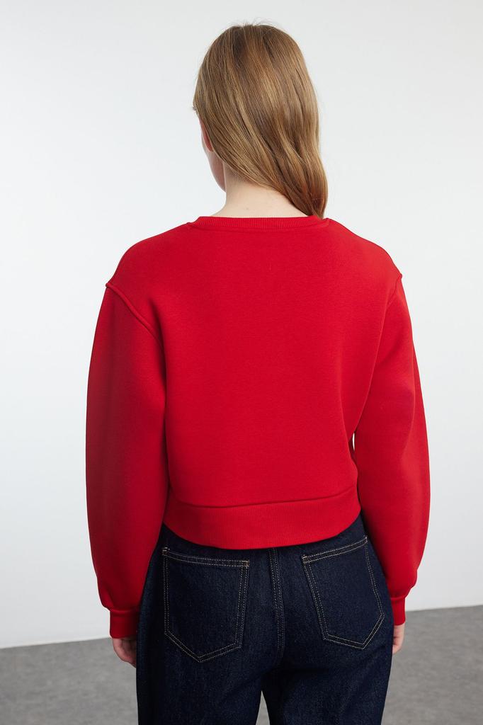 Women's Fashionable Stylish Sweatshirt Purple Thick Fleece Inside Relaxed Wide Fit Crop Basic Knitted Sweatshirt