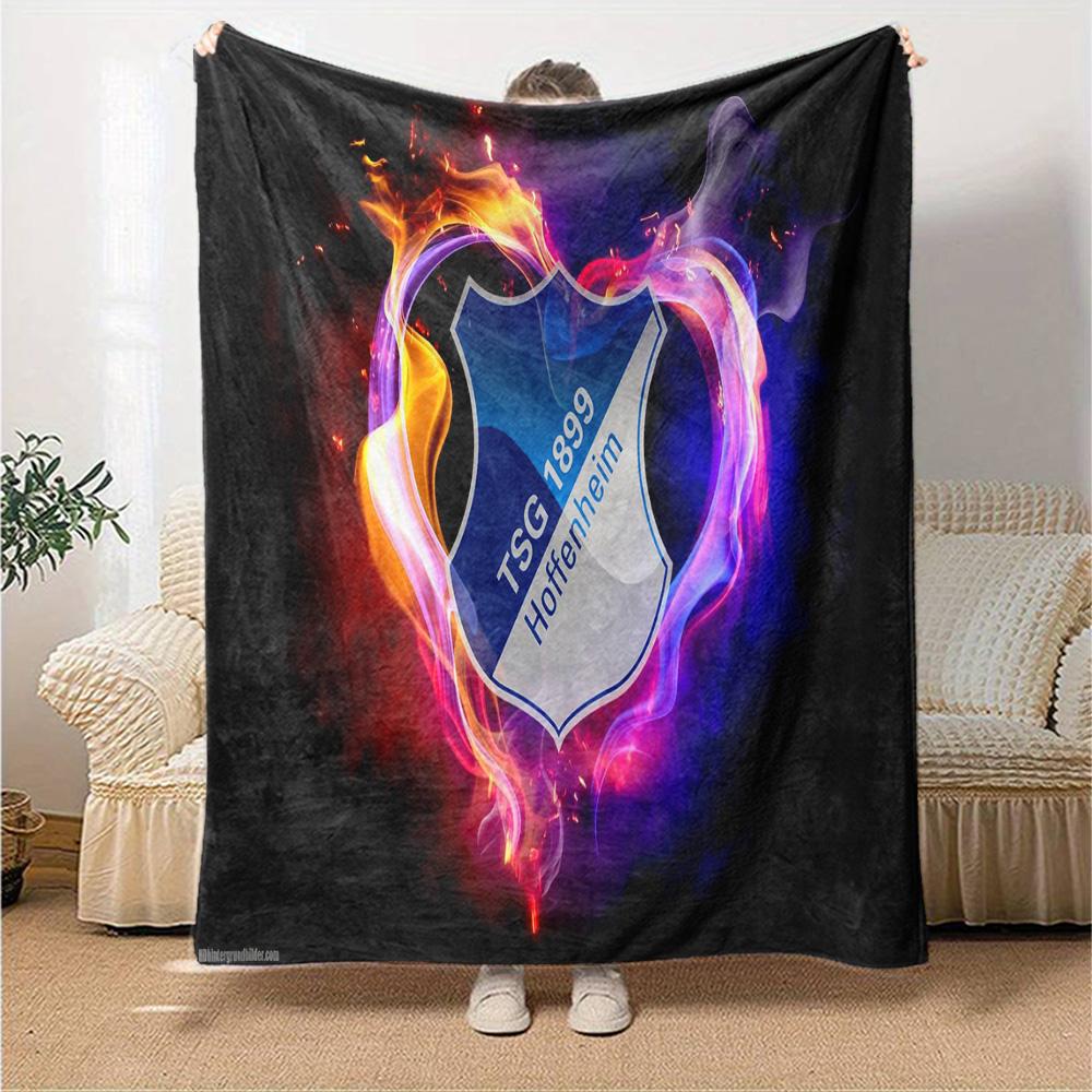 Flame And Shield Hoffenheim Flannel Blanket, Soft Polyester, Modern Design, All-Season for Camping, Travel, Gifts for holidays or birthdays