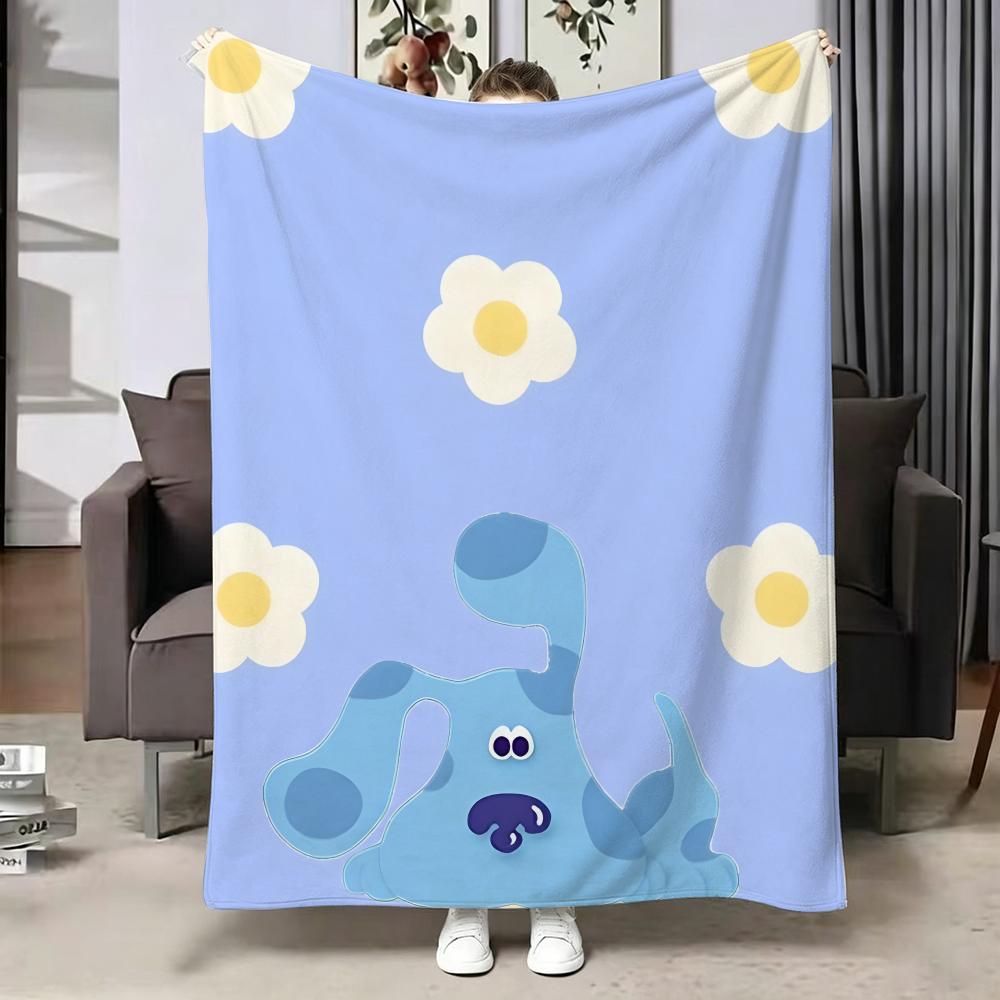 Cartoon B-Blue s C-Clues Throw Soft Warm Flannel Blanket, Multi-use Throw for Bed Sofa Office, Air Conditioning Nap Blanket