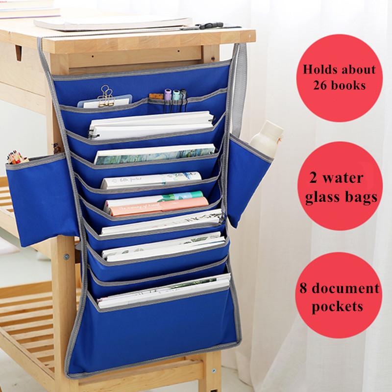 10th Floor Creative Oxford Cloth Book Storage Bag Multi Pockets Student Desk Hanging Bag Book Organizers Artifact Magazine Holder Pouch