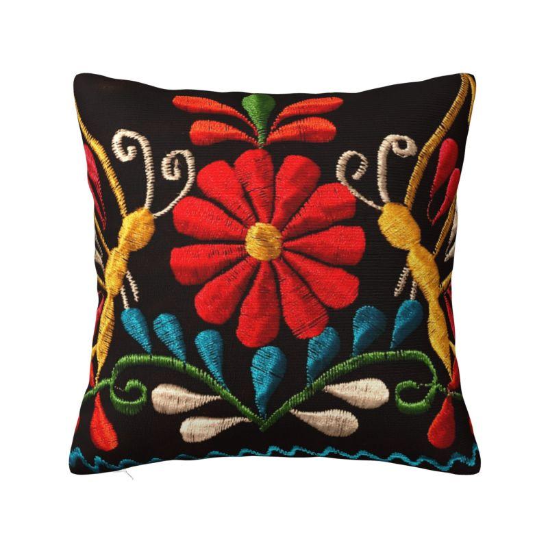 Mexican Otomi Floral Composition Art Modern Throw Pillow Cover Living Room Decoration Folk Flowers Pattern Chair Cushion