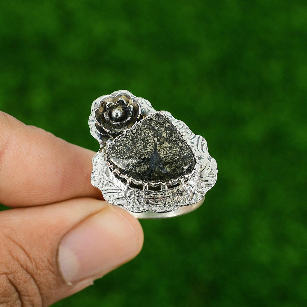 Pear Marcasite Gemstone Engagement Trendy New Flower Statement Ring 925 Silver