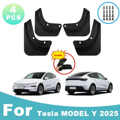 Для Tesla MODEL Y 2025 TPE Мягкая Резина Автомобильный Брызговик Водонепроницаемый Предотвращает Разбрызгивание Грязи Автомобильные Брызговики 4шт Аксессуары