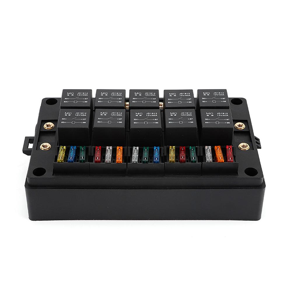 DC12V/24V 15-контактный предохранительный релейный блок с 10 реле 40A, блок предохранителей, 4-контактные или 5-контактные реле для автомобильной, морской, автофургонной, лодки