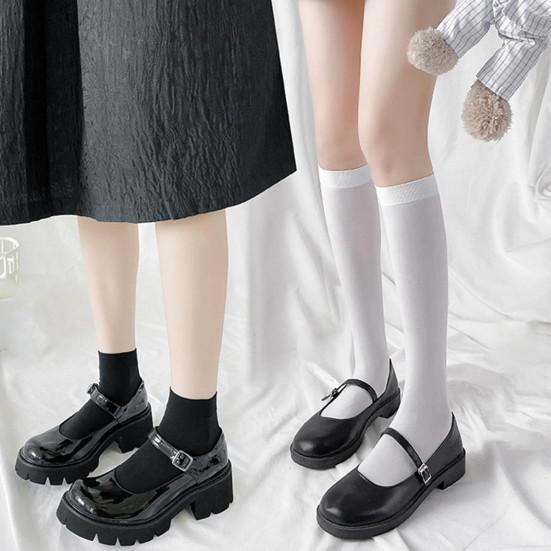 1 пара женских длинных носков в стиле Лолита, однотонные носки до середины икры, подходящая юбка выше колена, высокая эластичность, японский студенческий стиль, носки средней длины, одежда для косплея