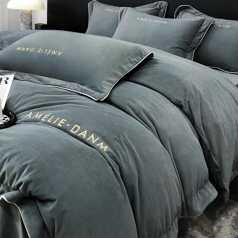 Класс А, детский бархатный комплект из четырех предметов, детский бархатный однотонный комплект из молочного бархата с вышивкой, комплект из трех предметов, фланелевая простыня, пододеяльник, пододеяльник