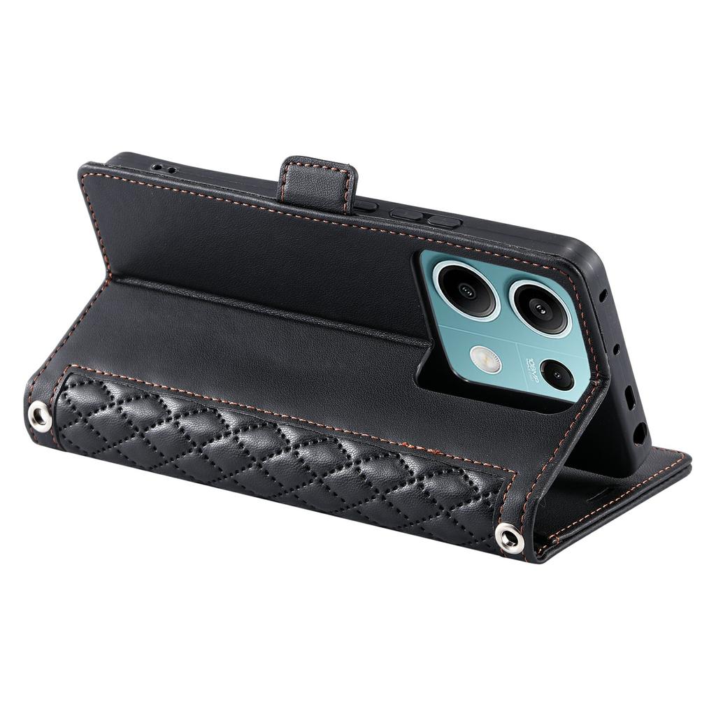 For Xiaomi Redmi Note 13 5G Leather Case Rhombus Texture Wallet Stand Phone Cover with Wrist Strap