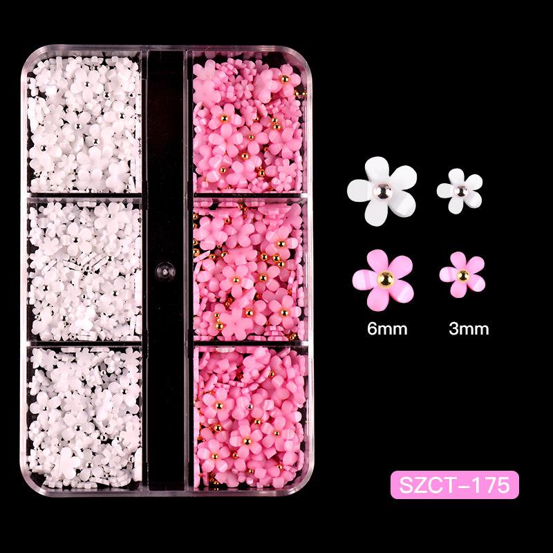 6 Grid Nail Art Jewelry Three-Dimensional Abs Resin Five-Petal Flower Nail Art Jewelry Mixed Color Mixed