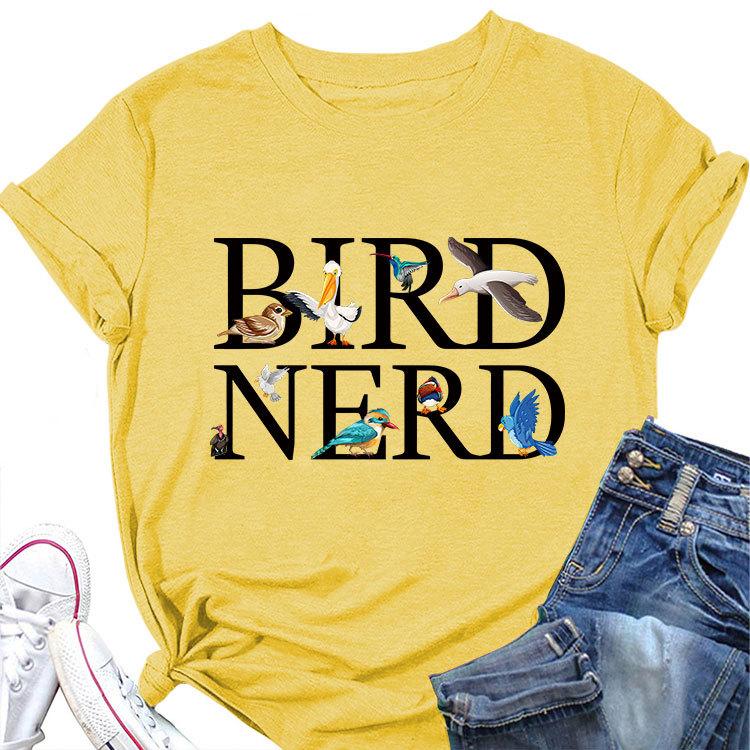 Новая летняя модная футболка с коротким рукавом Bird Nerd Tee с принтом, повседневный женский топ с круглым вырезом, пуловер