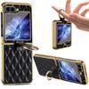 Для Samsung Galaxy Z Flip 6 5 4 ZFlip6 чехол Роскошный ромбовидный кожаный держатель с закаленным стеклом Складной противоударный жесткий чехол