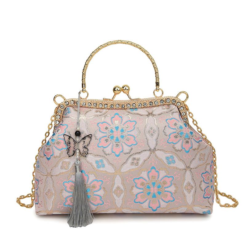 Цветочный клатч для женщин, дизайнерский замок-ракушка с зажимом, ручная работа, кисточки, блестящие сумки, цепочка, сумка-мессенджер на плечо