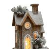 Christmas Snow House Statue Decor with Light, Craft, Wooden Village Figurine,