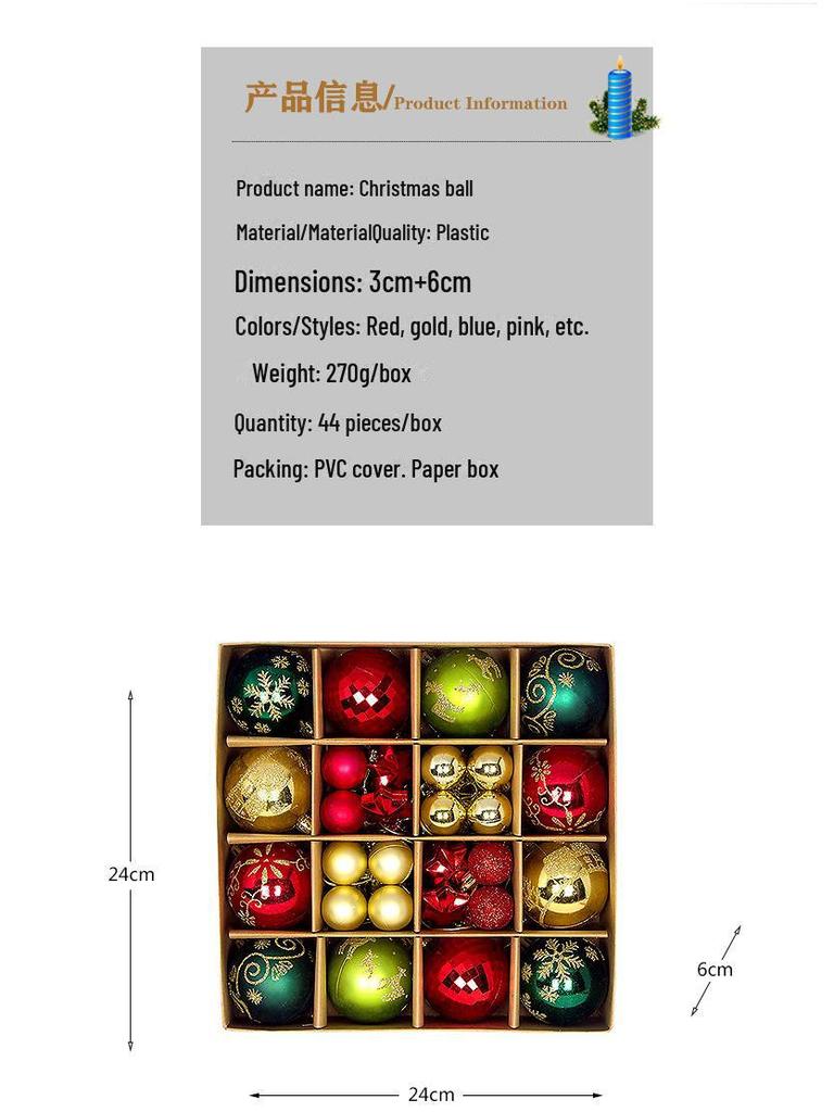 44 шт. расписных елочных шаров особой формы 3-6 см, гальванизированные пластиковые украшения