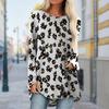 Plus Size Women Autumn Black Daisy Printed Comfy Long Sleeve Round Collar T-shirt Casual Baggy Mid Length Tee Tops