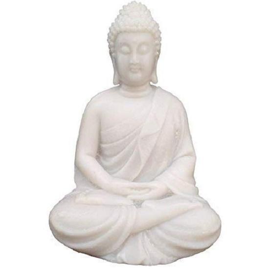 Медитирующий Будда Белый Премиум Редкая Ручная Работа Полимрамор Медитирующий Белый Будда Статуэтка Лорда/Идол, Средний Последний