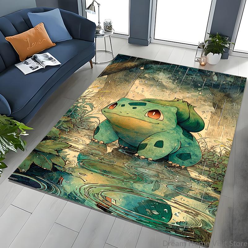 Japanese Anime Pokémon Bulbasaur Carpet for Living Room Bedroom Kid's Room Home Decor Area Rug Non-slip Mat Sofa Cloakroom Mat