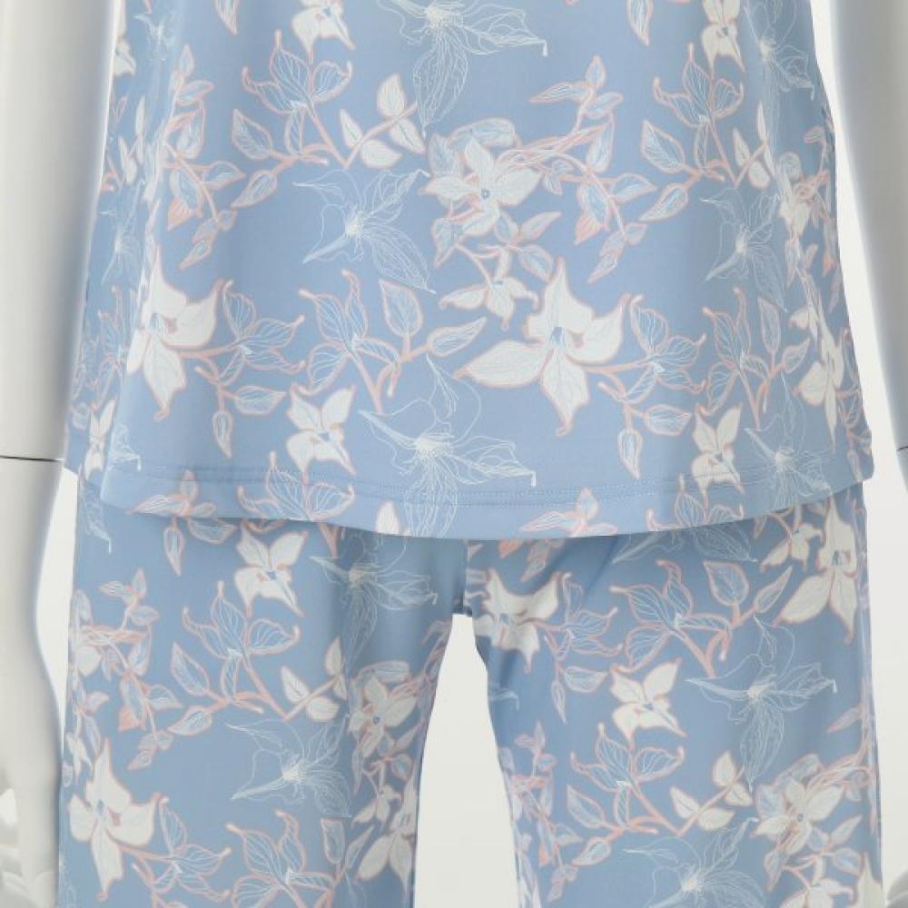 VenuS Nylon Spandex White Floral Print Women S Loungewear Set vepS103S