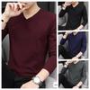 2024 Spring & Autumn Long-Sleeve Men's V-Neck Base Layer Tee - Trendy Solid Color for Teens