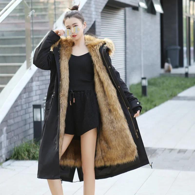 Pai Overcome Women's Fur One-piece Liner Detachable Winter Jacket Plus Velvet Thickening Anti-season Imitation Fur Coat