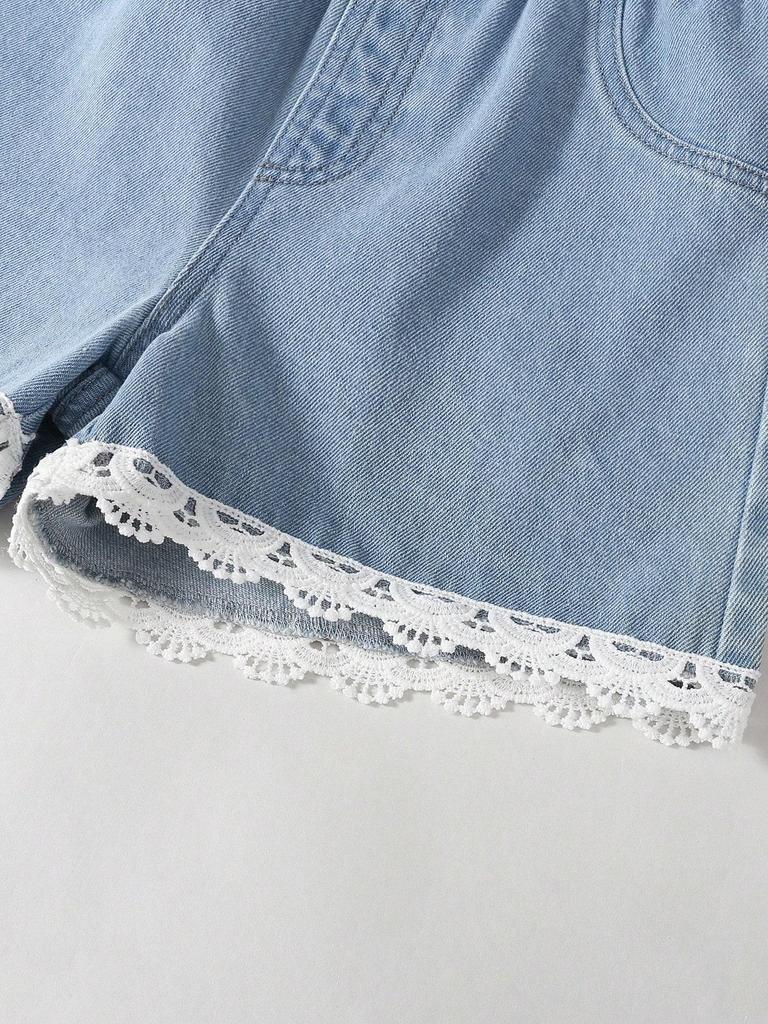 Single-pack girls' casual, comfortable, versatile, cute lace-trimmed denim shorts