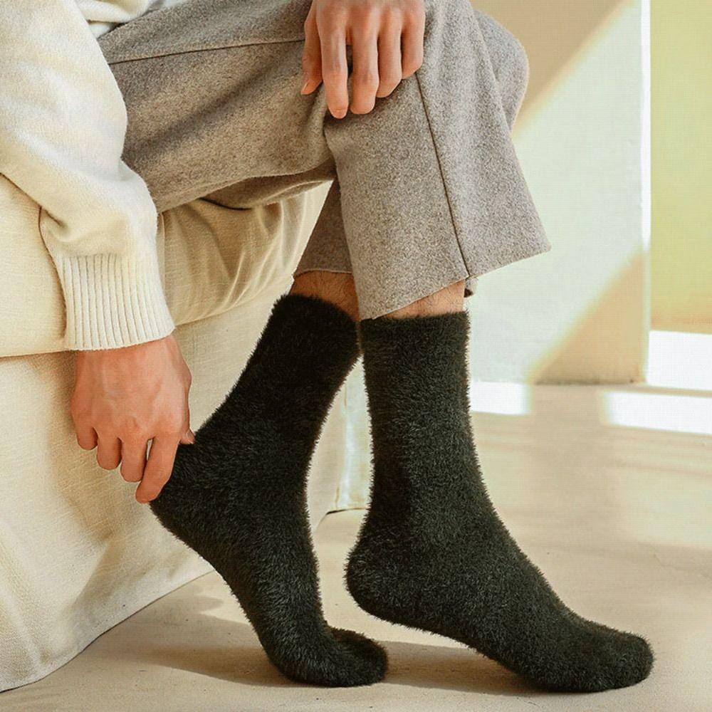 Solid Color Thick Fashion Trendy Middle Tube Hosiery Mink Velvet Man Socks Korean Style Socks
