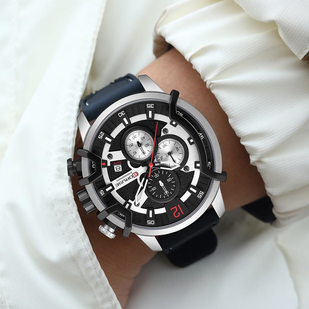 BORUSE Fashion Men's Watch Pointer Quartz Men's Watch Large Dial Men's Watch Calendar Men's Watch Silicone Strap Watch for Men