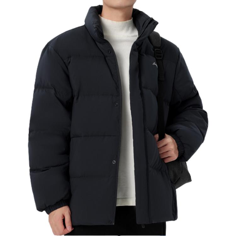 Пуховик Li Ning Hot Pot, однотонный, с воротником-стойкой, водонепроницаемый, короткий, мужская куртка, черный цвет, AYMT105-3