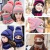 Winter Hat For Women Mask Collor Face Protrction Knitted Hat Girl Pompoms Hat Warm Fur Hat 3 Pcs/set