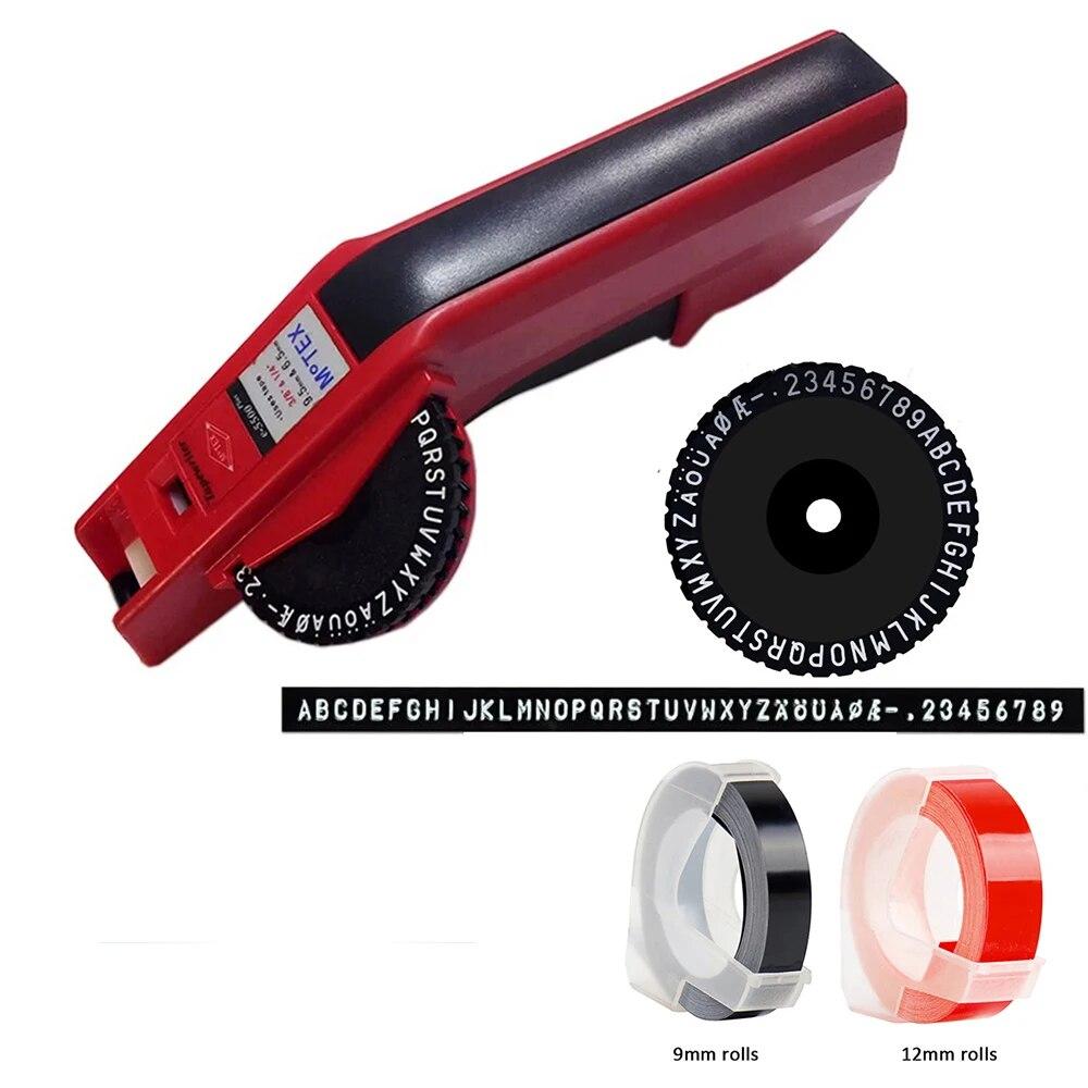 Motex E-5500 DIY Manual Label Maker with 2Rolls 9/12mm Refill Tapes for E101 202 303 and Dymo 12965 TW550 Embossing Label Maker