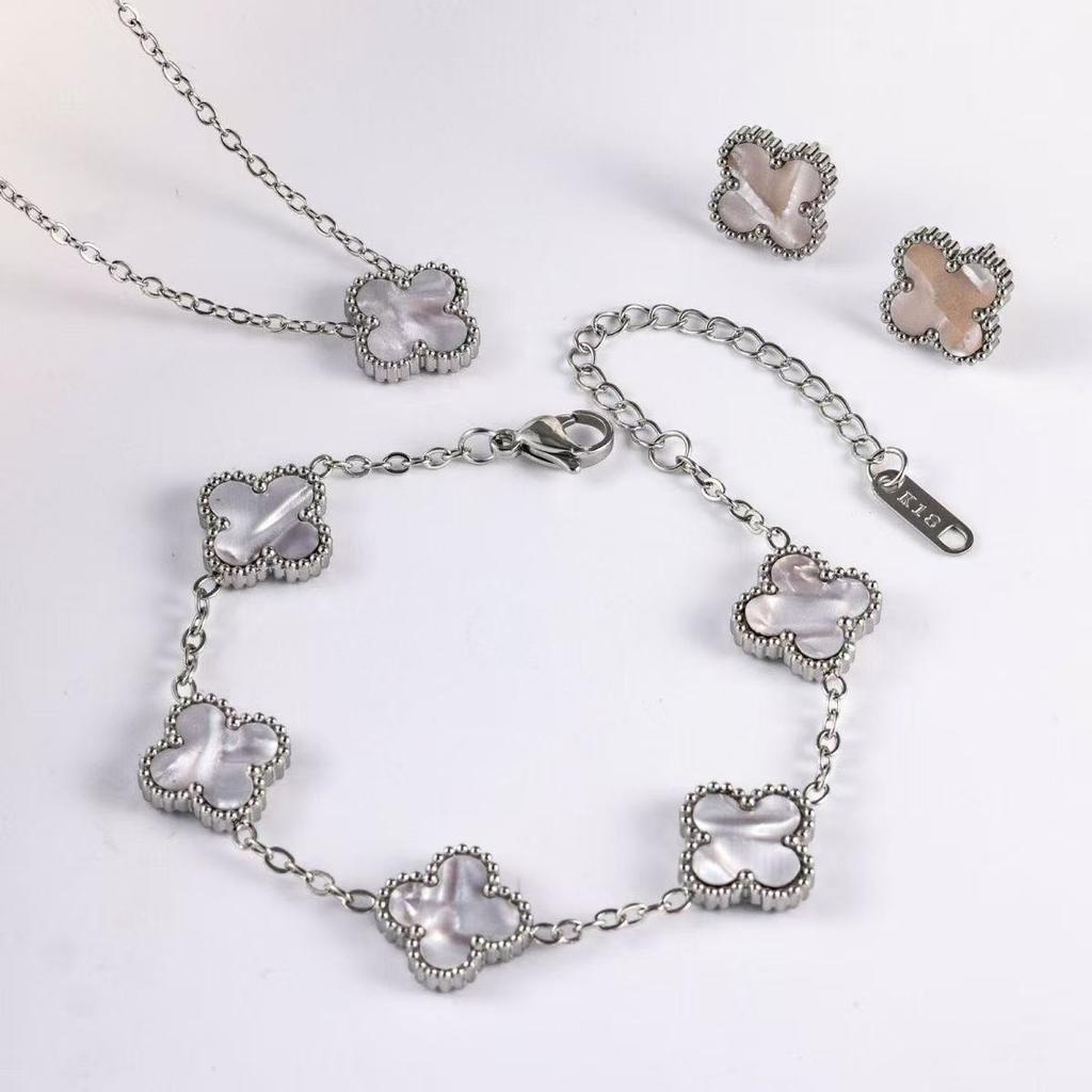 3 модных украшения из титановой стали: ожерелье-клевер, браслет, серьги, роскошный подарок на День святого Валентина, День матери