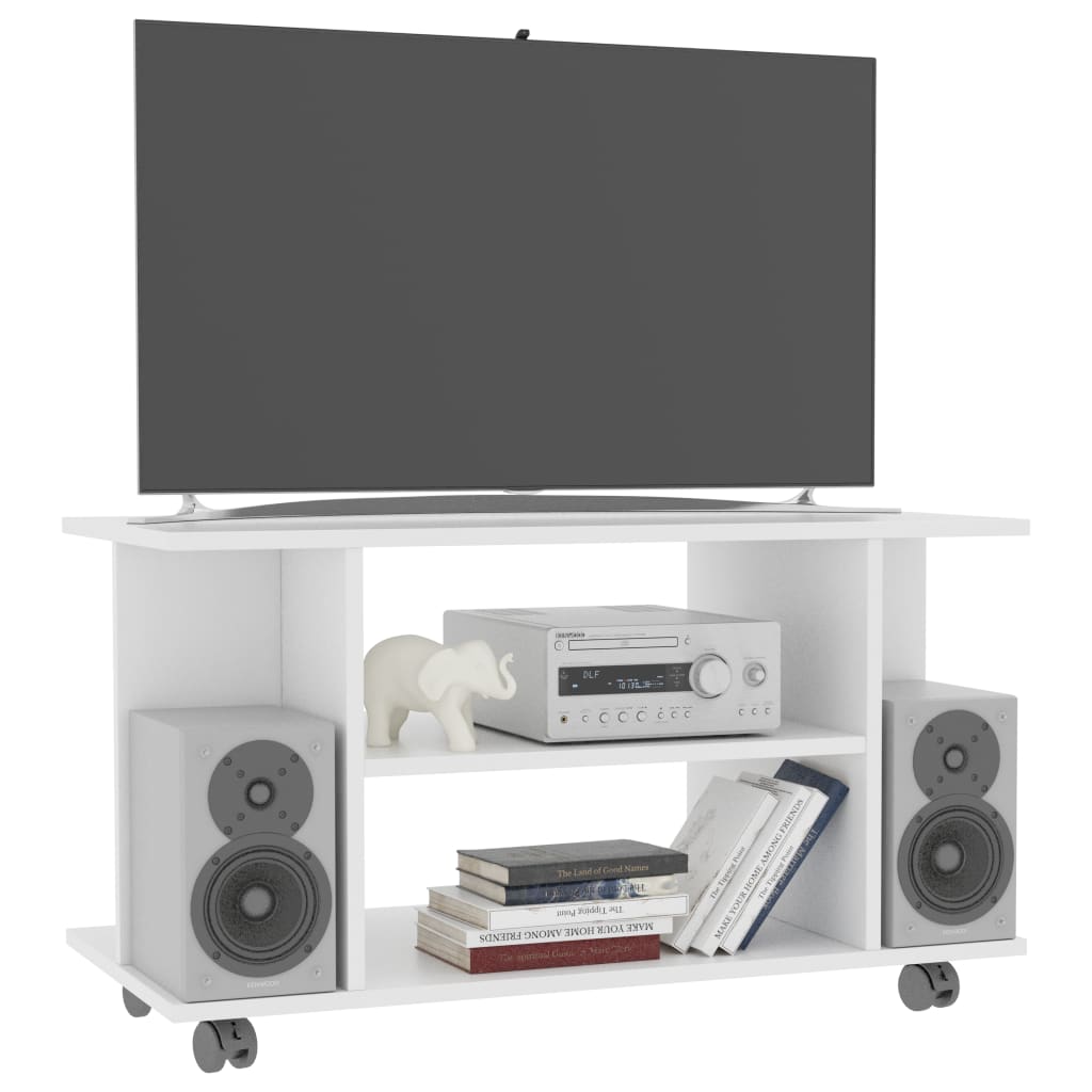 TV Cabinet with Casters White 80 x 40 x 45 cm Engineered Wood