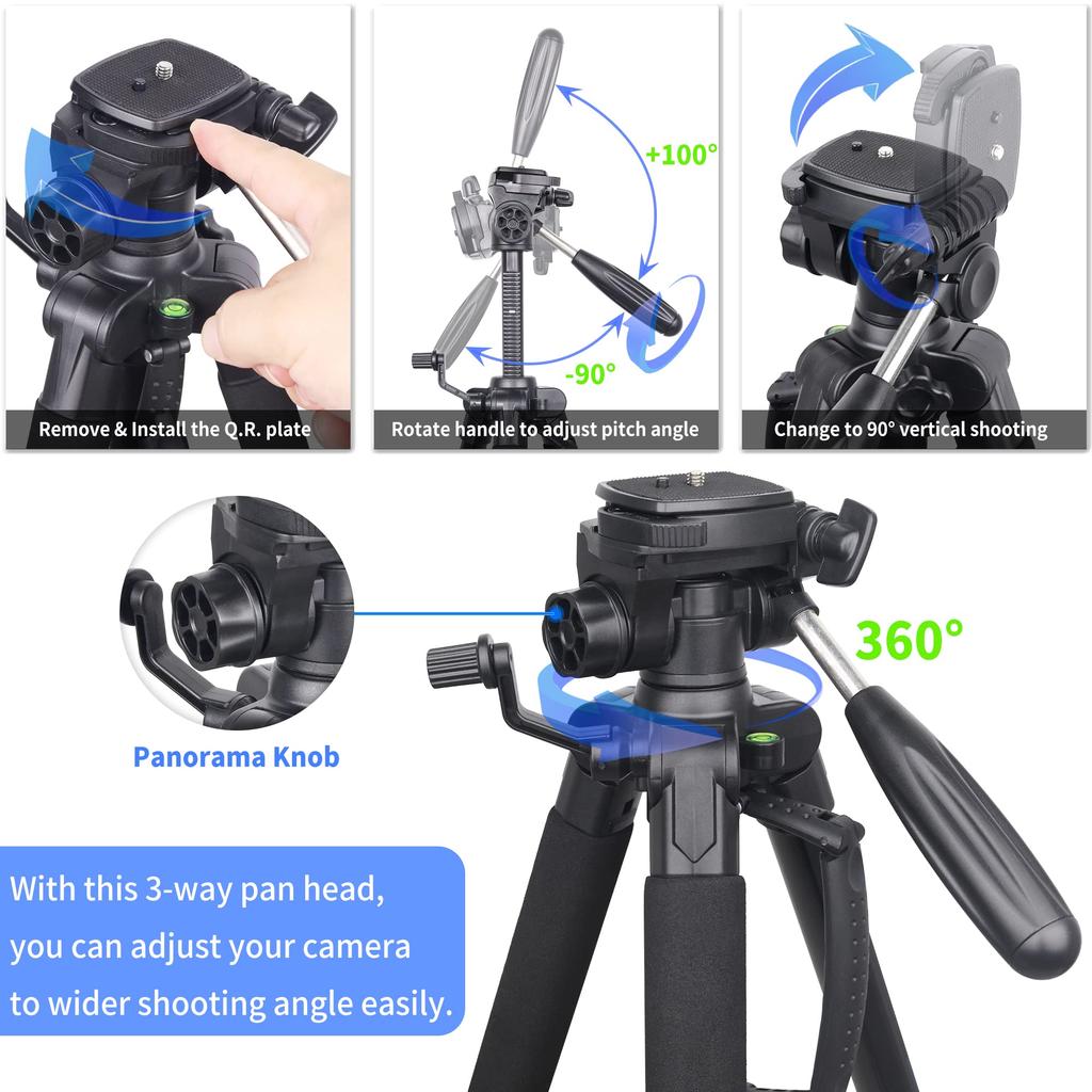 Smartphone Video Camera 8kg Load Camera Mini 51cm Maximum Lever Storage Bag RT20 Tripod, Tripod, Tripod, 3-WAY Head, Capacity, 5-Stage Telescopic,
