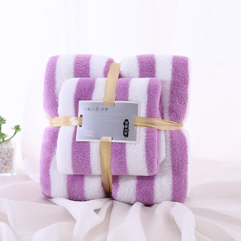 Two Piece Absorbent Coral Fleece Bath Towel Set Absorbs Water Towel Set Quick Dry Bath Fluffy Microfiber Towel for Household
