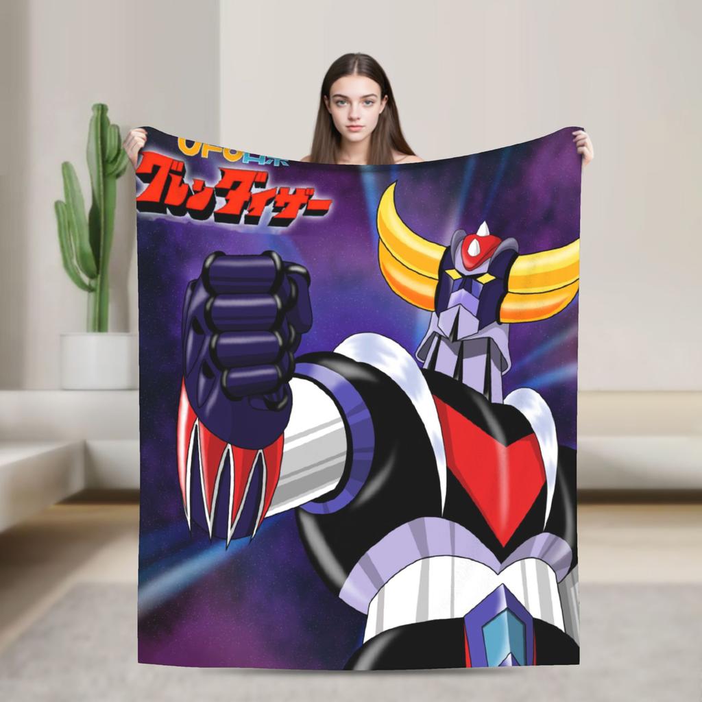 Mazinger Z Manga Knitted Blankets Coral Fleece Plush UFO Robot Grendizer Warm Throw Blanket for Bedding Couch Bedspread