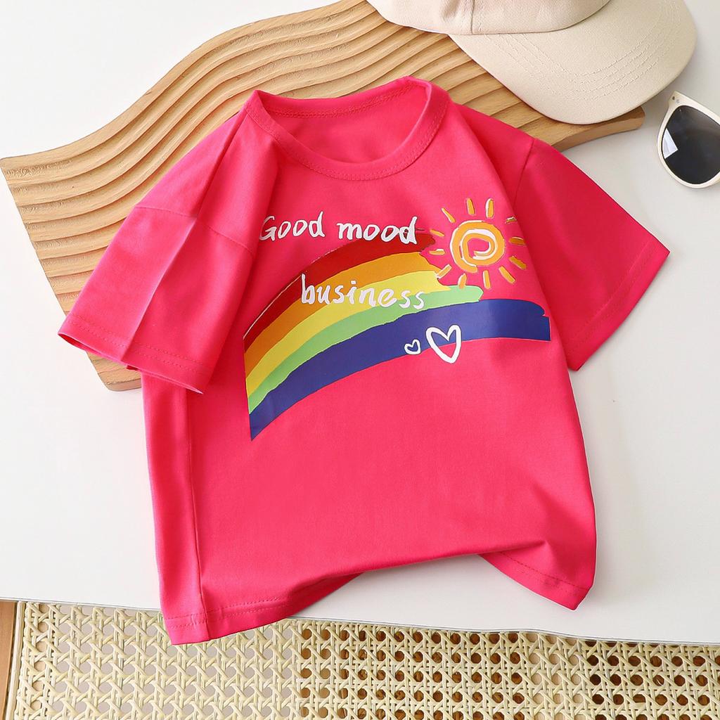 Детская футболка из чистого хлопка, новая летняя одежда для девочек с короткими рукавами, тонкая хлопковая одежда Odell, летняя детская одежда