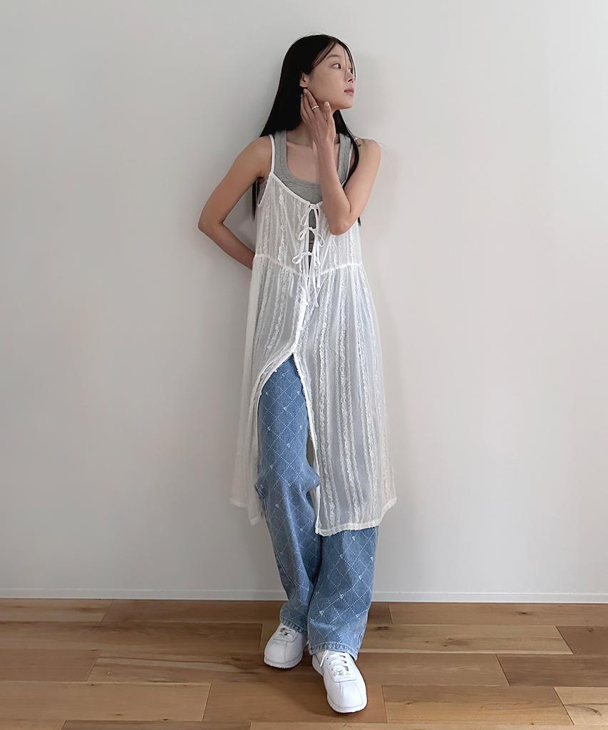 Margarine Fingers Lace Chiffon One Piece (White)