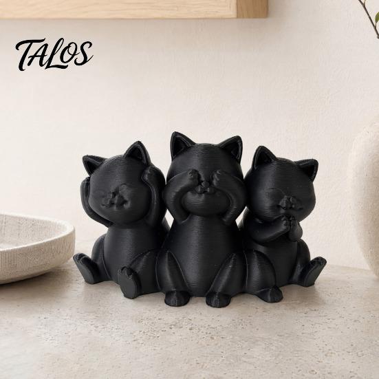 Эстетичная кошачья арт-фигурка «Три мудрых кота», 3D-печатная минималистичная статуэтка для стола, декоративные скульптуры, украшение для дома, орнамент «Древняя мудрость»