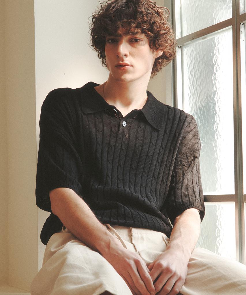 KNITTED Linen Cable Collar Half Knit Black