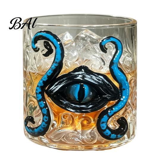 Unique Spirits Cup for Collectors Octopus Tentacle Whiskey Glass Cup, Hand-Painted Devil Eye Drinking Wide Mouth Rock Cocktails High Borosilicate And